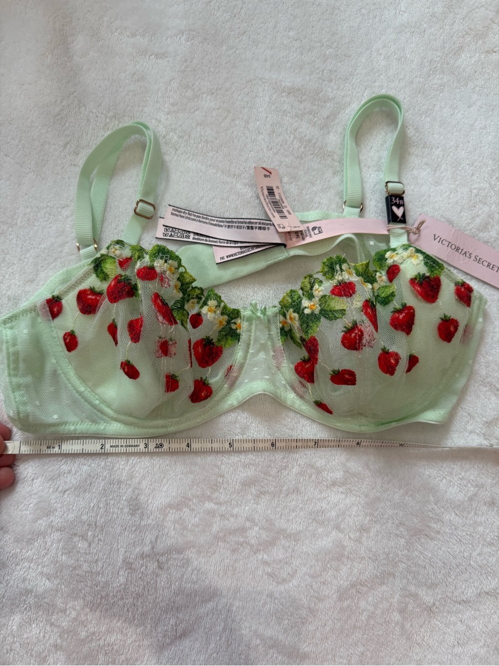 Victoria's Secret Mint Green Strawberry Embroidered Underwire Bra 34B